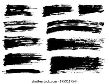 Brush strokes bundle. Vector paintbrush set. Painted rectangle and long shapes, text boxes and banners. Grunge design elements. Dirty distress texture. Black and white 