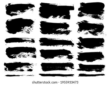 Brush strokes bundle. Vector paintbrush set. Painted rectangle and long shapes, text boxes and banners. Grunge design elements. Dirty distress texture. Black and white