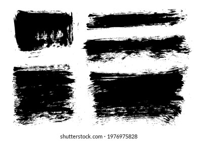 Brush strokes bundle. Vector paintbrush set. Painted long shapes and rectangles. Square grunge design elements. Dirty distress texture