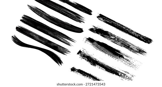 Pinceladas Paquete. Conjunto de pincel de Vector. Líneas pintadas y Formas largas. Elementos de diseño Grunge. Textura de angustia sucia

