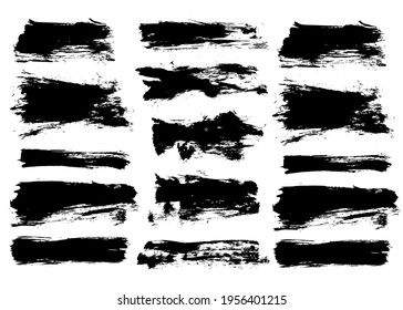 Brush strokes bundle. Vector painted rectangle and long shapes, text boxes and banners. Grunge design elements. Dirty distress texture. Black and white objects