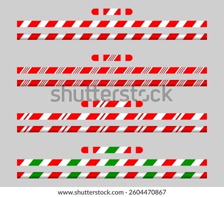 Brush strokes of Christmas candy canes. Pattern element for border or frame. Vector illustration