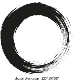 Brush strokes. Circle of paint on a white background. Circle drawn with ink brush. Logo, design element. Grunge. Frame.