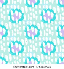 Brush Strokes and Circle Shapes Texture , Green and Violet Seamless Pattern Print