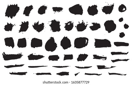 Brush strokes collection. Black ink splash, blobs and stains brushes. Grunge dirty texture