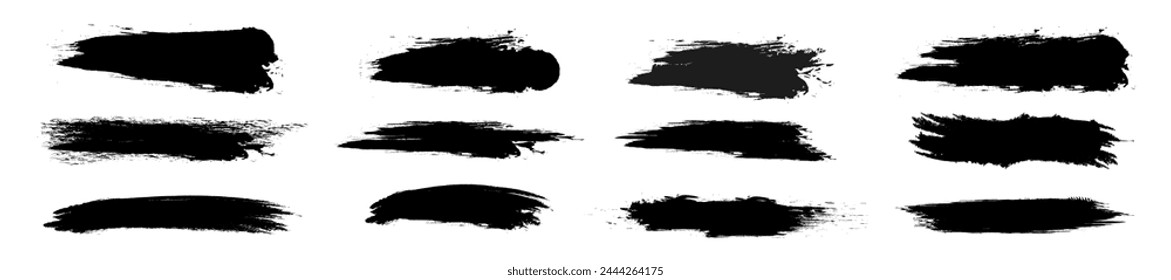  Brush strokes collection. Grunge Black Paint and Ink Brush Stroke Compilation. Brushstrokes, Lines, Grunge Effect, Dirty Backdrop. Set of Grunge Backgrounds"