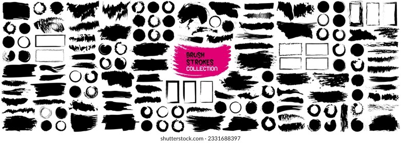 Brush strokes collection. Set of black brush bundle. Grunge watercolor brush texture. Paintbrush watercolor elements collection