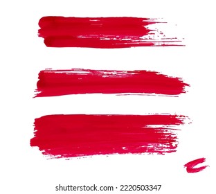 Los golpes de pincel son de color rojo. Un conjunto de pinceles vectoriales para su uso en el diseño sobre un fondo blanco.