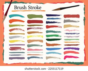 Brush strokes colorful. Vector paintbrush set. Grunge design elements. Ink splatters.
