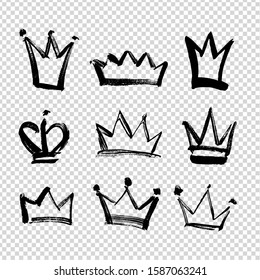 Brush strokes crowns of different shapes isolated on imitation transparent background