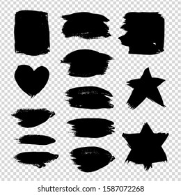 Brush strokes of different shapes isolated on imitation transparent background