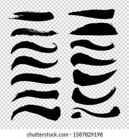 Brush strokes different shapes isolated on imitation transparent background