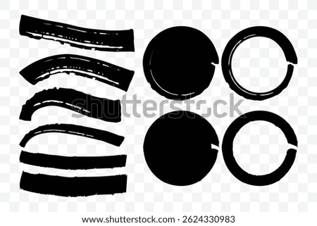 Brush strokes. Dirty distress texture banners. Painted round, circle, rectangular, long and diagonal strokes. Abstract drawing. Vector illustrator