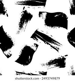 Pincelada trazos doodle Vector sin patrón. Textura de mosaico blanco y negro. Garabatos a mano alzada de pintura negra, líneas rectas, textura de pincelada seca. 