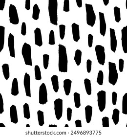 Patrón sin fisuras de Vector doodle de pinceladas. Textura de mosaico blanco y negro. Pintura negra garabatos a mano alzada, líneas rectas, textura seca de pincelada. 