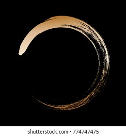 Brush strokes of gold paint in a circle. Vector abstract background.