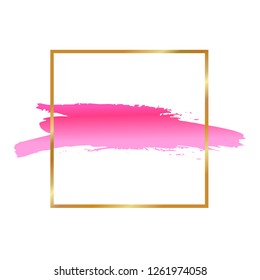 Brush strokes and gold square frame. Abstract vector background.  