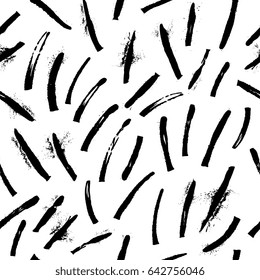 Brush strokes graphic seamless pattern in black and white. Artistic, modern, creative, fashion design. For print, digital paper, textile, fabric, hand drawn dry ink grunge textures.
