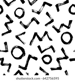 Brush strokes graphic seamless pattern in black and white. Artistic, modern, creative, fashion design. For print, digital paper, textile, fabric, hand drawn dry ink grunge textures.