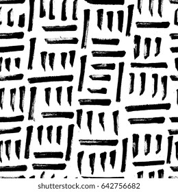 Brush strokes graphic seamless pattern in black and white. Artistic, modern, creative, fashion design. For print, digital paper, textile, fabric, hand drawn dry ink grunge textures.