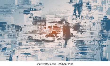 Brush strokes grunge background in teal blue and warm tones. The worn, abstract scratched texture creates the effect of an old painted surface