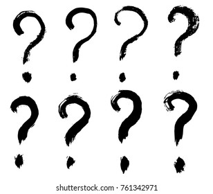 Brush strokes, hand drawn vector question marks.