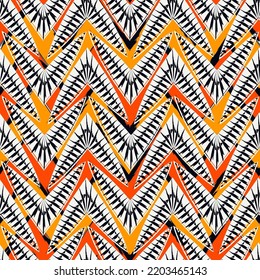 Brush strokes horizontal zigzag stripes print. Freehand chevron lines seamless pattern. Hand drawn background. Simple classic geometric ornament. Trendy grunge design. Vector abstract geo wallpaper
