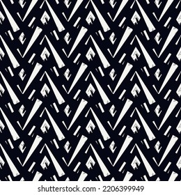 Brush strokes horizontal zigzag stripes print. Freehand chevron lines seamless pattern. Hand drawn background. Simple classic geometric ornament. Trendy grunge design. Vector abstract geo wallpaper