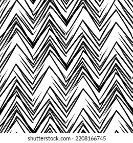 Trazos de pincel, impresión horizontal de rayas de zigzag. Las líneas de chevron a mano libre son un patrón sin fisuras. Antecedentes dibujados a mano. Simple ornamento geométrico clásico. Diseño a la moda. Papel de fondo geo abstracto vectorial