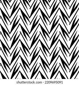 Brush strokes horizontal zigzag stripes print. Freehand chevron lines seamless pattern. Hand drawn background. Simple classic geometric ornament. Trendy grunge design. Vector abstract geo wallpaper