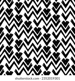 Pinselstriche horizontal Zickzack Streifen bedruckt. Freehand chevron Linien nahtlose Muster. Handgezeichnet Hintergrund. Einfache klassische geometrische Ornamente. Trendy Grunge Design. Vektorgrafik-Abstraktes Geo-Bildschirmhintergrund