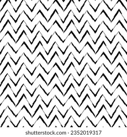 Brush strokes horizontal zigzag stripes print. Freehand chevron lines seamless pattern. Hand drawn background. Simple classic geometric ornament. Trendy grunge design. Vector abstract geo wallpaper