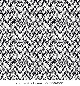 Brush strokes horizontal zigzag stripes print. Freehand chevron lines seamless pattern. Hand drawn background. Simple classic geometric ornament. Trendy grunge design. Vector abstract geo wallpaper