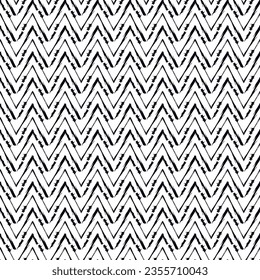Brush strokes horizontal zigzag stripes print. Freehand chevron lines seamless pattern. Hand drawn background. Simple classic geometric ornament. Trendy grunge design. Vector abstract geo wallpaper