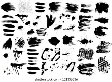 Brush Strokes And Ink And Paint Splatters Vector Set