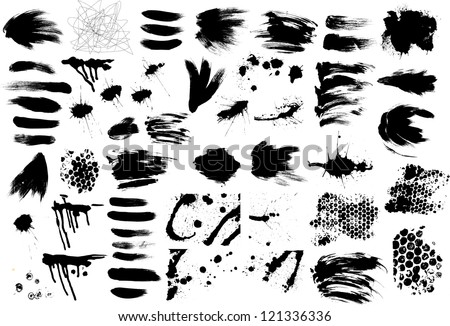 Brush strokes and Ink and Paint Splatters Vector set