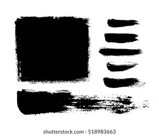 Brush strokes. Ink painting. Set collection. Vector. Black and white