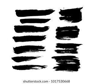 Brush strokes. Ink, watercolor, acrylic painting. Set collection. Vector. Black and white, monochrome. Hand drawn, paper texture