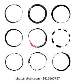 Brush strokes isolated. Circle ink painting