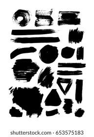 Brush strokes isolated. Ink painting. Set collection. Vector artwork, illustration. Black and white, monochrome
