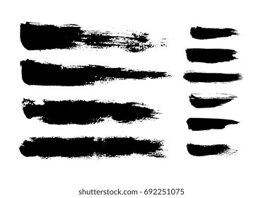 Brush strokes isolated. Ink painting. Set collection. Vector artwork. Black and white