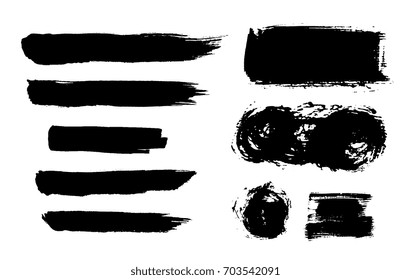 Brush strokes isolated. Ink painting. Set collection. Vector artwork. Black and white