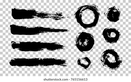 Brush strokes isolated. Ink painting. Hand drawn sketch. Set collection. Vector artwork. Black and white, monochrome