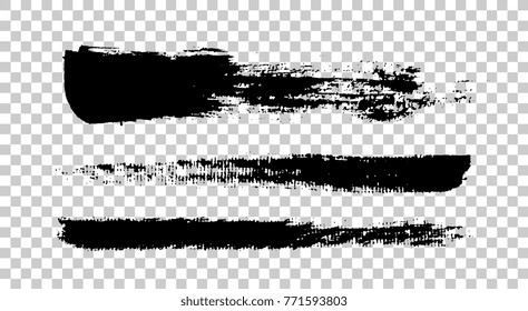 Brush strokes isolated. Ink painting. Hand drawn. Set collection. Vector artwork. Black and white, monochrome