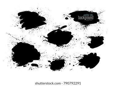 Brush strokes isolated. Ink painting. Set collection. Vector hand drawn artwork. Black and white, monochrome. Banner, canvas, wallpaper