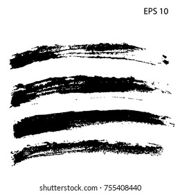 Brush strokes isolated. Set of hand drawn design elements. Vector collection of black ink abstract textures. Grunge ink pen - vector Brush Stroke.Distressed quill. Black Modern Textured pen Stroke.
