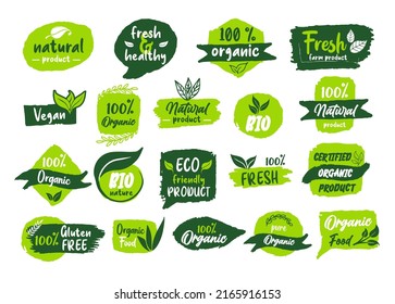 BRUSH STROKES LABEL BADGES  FOR ORGANIC FOOD ,FRESH, AND ECO FRIENDLY