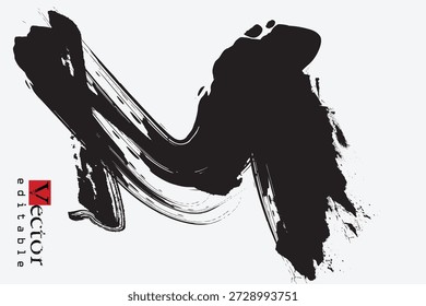 letra M, trazo y textura del pincel, elemento de pintura grunge, arte de trazo de pincel, trazo de pincel de tinta negra sobre fondo blanco. Pintura de tinta en folleto, Elementos de diseño.eps