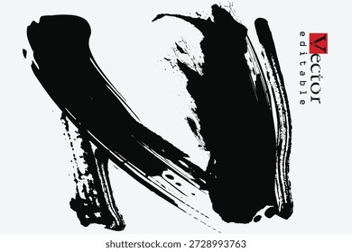 pincéis traçados letra N, Traçado e textura do pincel, elemento de pintura grunge, arte do traçado do pincel, traçado de pincel de tinta preta em fundo branco.Pintura de tinta em folheto, Elementos de design.eps