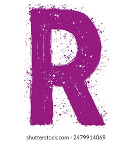 Brush strokes letter. Purple handwritten font.